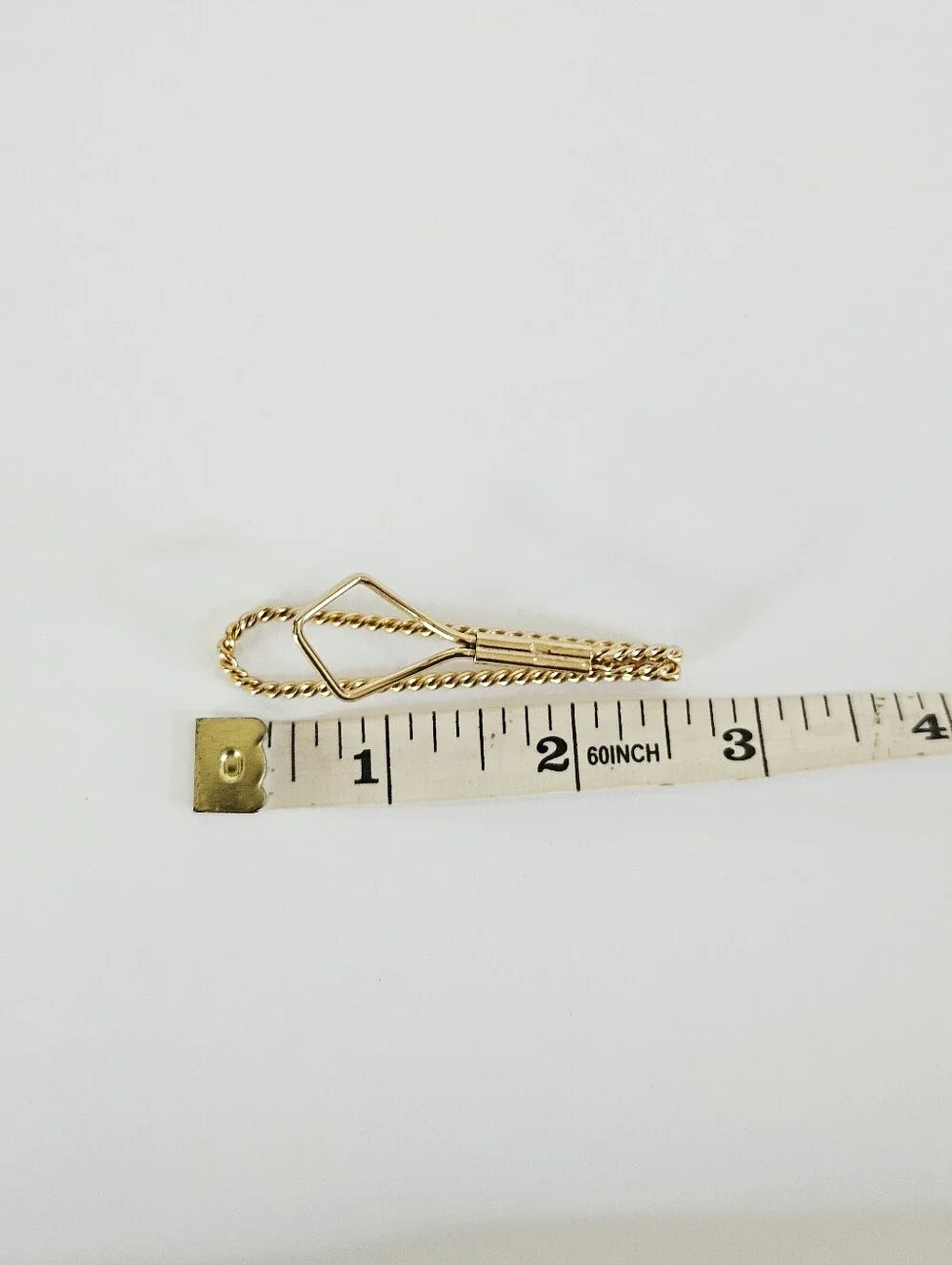 Vintage Polished Gold Tone Twist Detail Slide On Bar Tie Slide Clip - Money Clip
